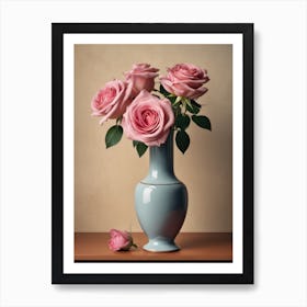 A Vase Of Pink Roses 49 Art Print