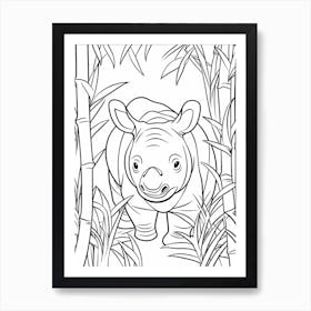 Line Art Jungle Animal Javan Rhinoceros 1 Art Print