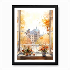 Window View Of Oslo Norway In Autumn Fall, Watercolour 2 Art Print