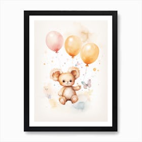 Baby Butterfly Flying With Ballons, Watercolour Nursery Art 1 Poster