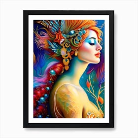 The Colorful Mermaid Ai Art Portrait Art Print