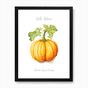 Hello Autumn Delicata Squash Pumpkin Watercolour Illustration 2 Art Print