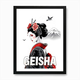 Geisha Illustration With Text Art Print