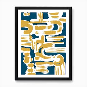 Teal And Ochre Brushstrokes Art Print