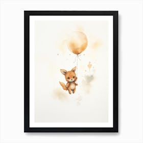 Baby Deer Flying With Ballons, Watercolour Nursery Art 1 Art Print