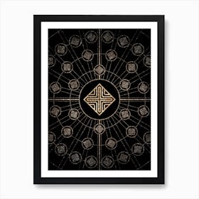 Geometric Glyph Radial Array in Glitter Gold on Black n.0335 Art Print