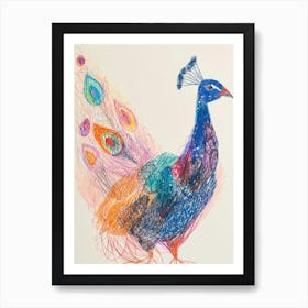 Scribble Felt Tip Peacock Portrait Art Print
