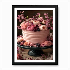 Pink Cake With Flowers Art Print