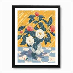 Camelia Flowers On A Table   Contemporary Illustration 1 Art Print