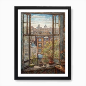 A Window View Of New York In The Style Of Art Nouveau 2 Art Print