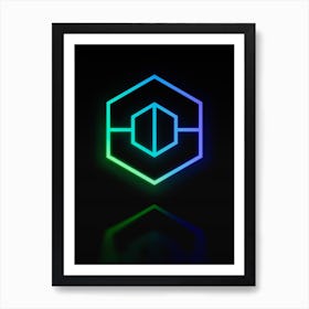 Neon Blue and Green Abstract Geometric Glyph on Black n.0298 Art Print