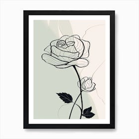 Line Art Roses Flowers Illustration Neutral 4 Art Print