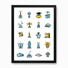 Cartoon Icons Sketched By Hand Illustrating Various Events And Educational Themes Such As A Gradua 2 1 Art Print