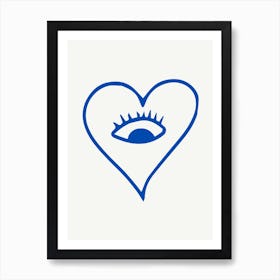 Eye In A Heart Cool Blue Art Print