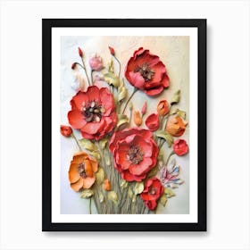 Embedded Rhapsody Impasto Poppy Blooms Art Print