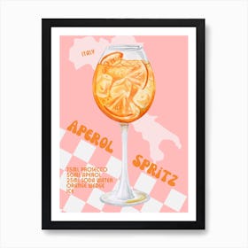Colourful Retro Aperol Spritz Cocktail Art Print