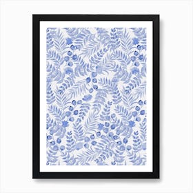 Bloomery Decor Blue Watercolor Foliage And Flowers Art Print