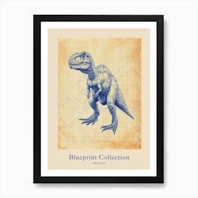 Baryonyx Dinosaur Blue Print Sketch 2 Poster Poster