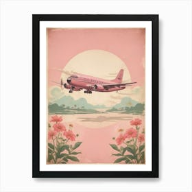 Pink Plane Over Flowers Art Print