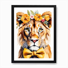 Baby Lion Sheep Flower Crown Bowties Woodland Animal Nursery Decor (21) Result Art Print