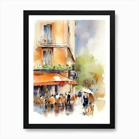 Watercolor Of A Cafe In Paris Art Print
