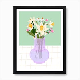Lilac Spring Glass Vase On Table Art Print Art Print