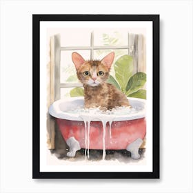 Devon Rex Cat In Bathtub Botanical Bathroom 2 Art Print