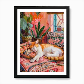 Marrocan Ginger Sleeping Cat Maximalist Colourful Art Print