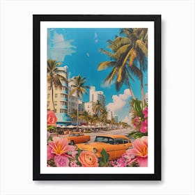 Miami Beach   Floral Retro Collage Style 4 Art Print