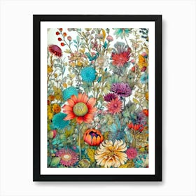 Colorful Flowers In A Garden meadow  nature flora Art Print