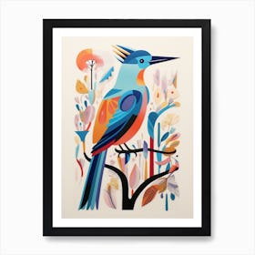 Colourful Scandi Bird Kingfisher 2 Art Print