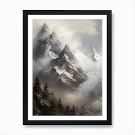 Winter Mountain Forest Painting Art Print