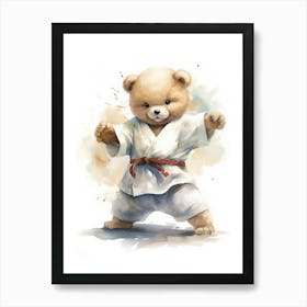 Karate Teddy Bear Painting Watercolour 3 Art Print