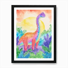 Rainbow Amargasaurus Dinosaur Illustration 3 Art Print