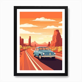 A Fiat 500 Car In Route 66 Flat Illustration 4 Art Print