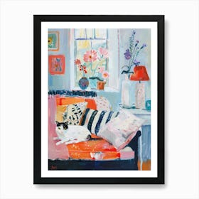 Cat Sofa Tea Art Print