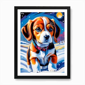 Beagle Dog In The Snow Art Print