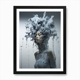 beautiful woman with porcelain skin and hair made of paint drips Art Print