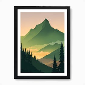 Misty Mountains Vertical Background In Green Tone 4 Art Print