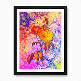 Purple Roses Botanical in Acid Neon Pink Green and Blue Art Print