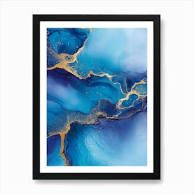 Luxury Blue Abstract Background Of Marble Liquid Ink Art Painting On Paper Art Print