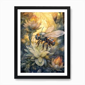 Long Horned Cellophane Bee Beehive Watercolour Illustration 1 Art Print