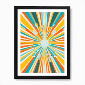 Energetic Atomic Age Inspired Starburst Art Print with Vibrant Colors and Dynamic Shapes Series - 3 Art Print