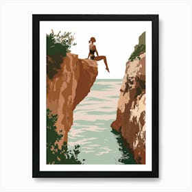 Girl Sitting On Cliff Art Print