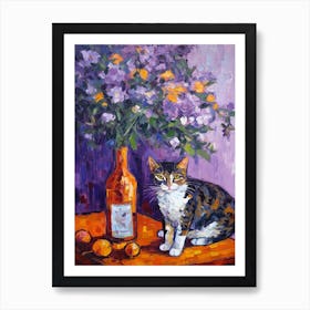 Still Life Of Lilac With A Cat 3 Art Print