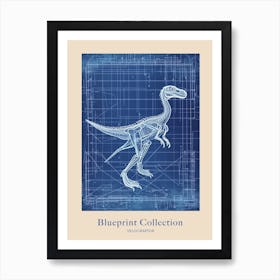 Velociraptor Dinosaur Blue Print Inspired 3 Poster Art Print