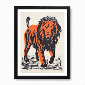 Lion, Woodblock Animal  Drawing 2 Art Print