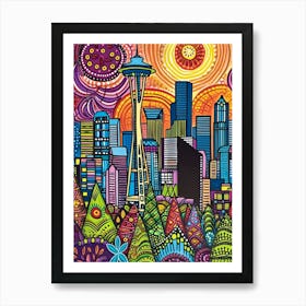 Kitsch Colourful Seattle Inspired Cityscape 1 Art Print