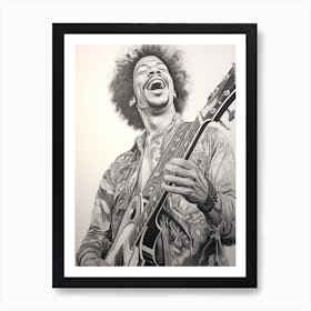 Jimi Hendrix B&W 1 Art Print
