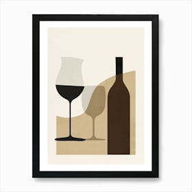 Wine Glass And Bottle Abstract Aesthetic Illustration Art Print